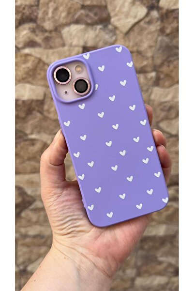 Vip Case iPhone 13 Uyumlu Beyaz Kalp Desenli Silikon Darbe Emici Klasik Korum...