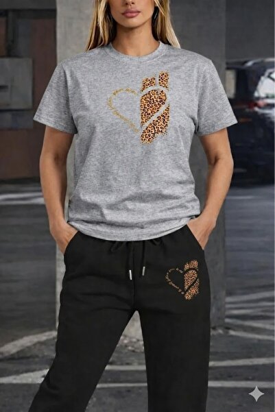 SILATU SET DE TRICOU ȘI PANTALONI DE TRENING CU IMPRIMEU LEOPARD PENTRU FEMEI