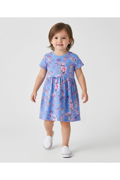 SAPS All Over Floral Printed Short Sleeves Dress - Blue