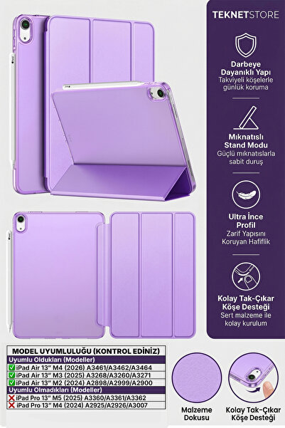 TEKNETSTORE Ipad Air 13" M4 M3 M2 Uyumlu Kılıf Ultra İnce Akıllı Uyku Modlu S...