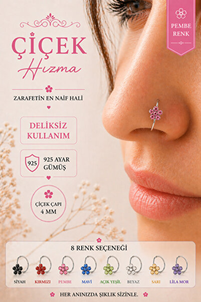 Sacce Scarves&Accessories 925 Ayar Gümüş Çiçek Halka Hızma Deliksiz ve Delikl...