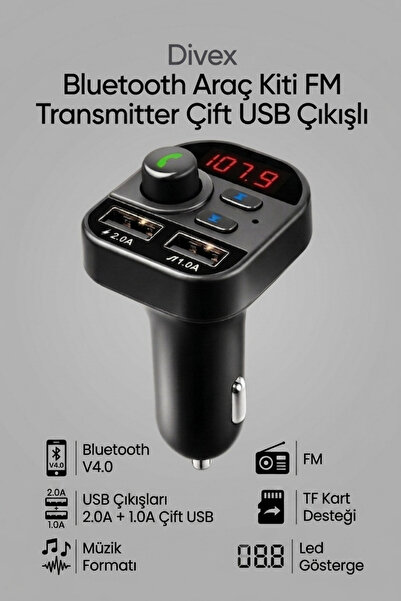 Divex Sarjlı Ve Bluetoothlu Araç Çakmaklık & FM Radyo & Mp3 Müzik Çalar Ve Ar...