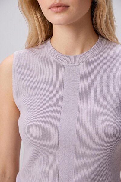 odelon Women's Ribbed Knit Sleeveless Knitwear Athlete Blouse Lilac