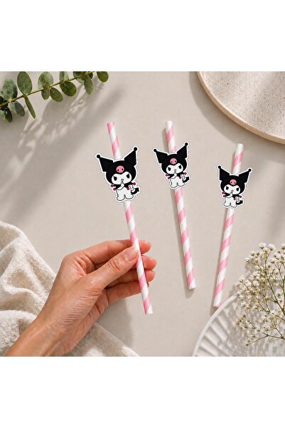 Partiden Kuromi Fiğürlü Kağıt Pipet 10 Adet