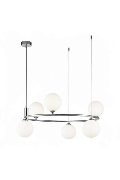 NZL Lighting Clau 6'lı Krom Çemberli Avize Camlı Sarkıt Avize