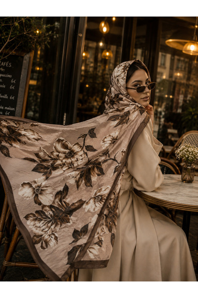 Êtoile Madame Polo Light Brown Color Floral Patterned Bamboo Cashmere Shawl D...