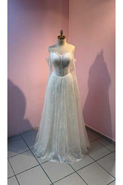 GÖKŞİN MODA Uzun Kol Lez Dantel Gelinlik
