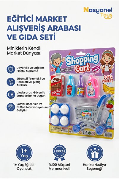 NASYONEL TOYS Çocuklar İçin Eğitici Market Alışveriş Arabası ve Gıda Oyuncak ...