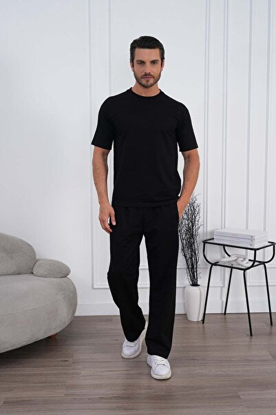 brz braazi Men's Summer Black Tracksuit Set Oversize T-Shirt Elastic Lace-Up ...
