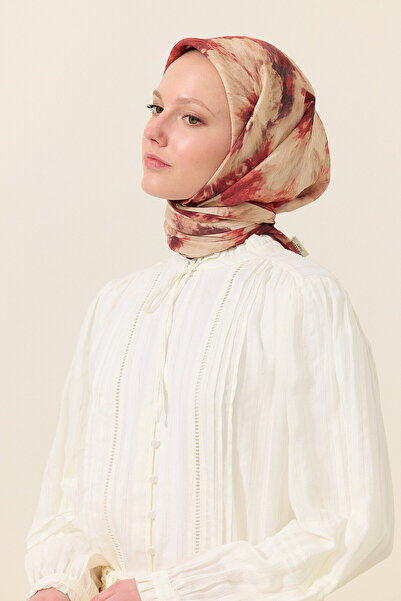 cs camellia scarf Φλόρα Βαμβακερό Φουλάρι Βισκόζης - Βουργουνδίας