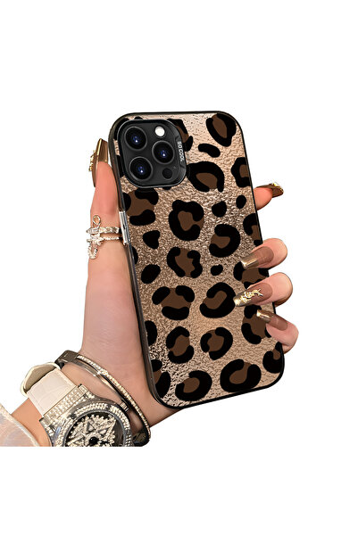 SLIMFELT iPhone 12 Pro Max Uyumlu Yüksek Kaliteli Kaplan Desenli Siyah Kılıf ...