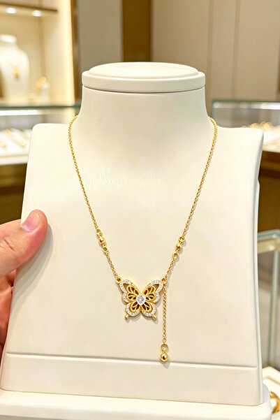 ALZAHR 18K gold-plated adjustable butterfly pendant necklace for women, suita...