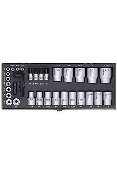 Proxxon Socket and bit set, 36 pieces for inch sizes, 1/4" and 1/2", 23114