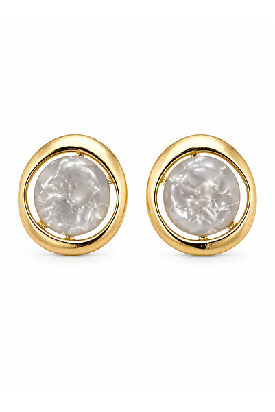 Angelovia Gold White Marble Patterned Women's Earrings