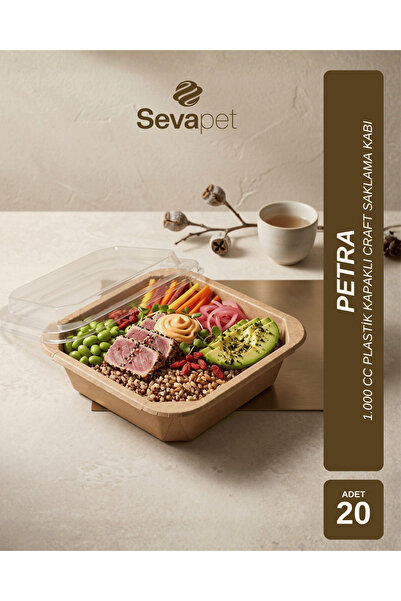 SEVAPET 1.000 CC PETRA PLASTİK KAPAKLI SALATA KASESİ / 20 ADET BOWL KASE