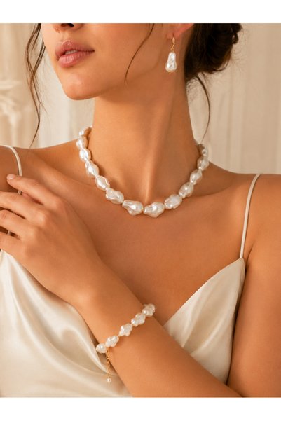 Archhazel Jewelery Baroque Pearl Look Necklace Bracelet Earring Set