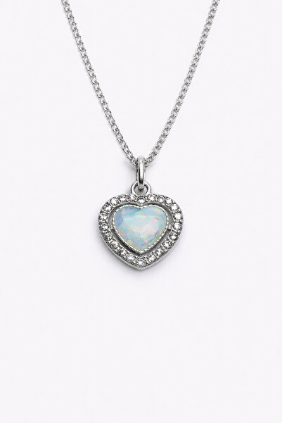 MakeWell Zircon Stone Heart Pendant with Pink Bow Detail Silver Color Stylish...
