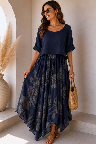 AYASOFYA OTANTIK Rochie de damă, italiană, bleumarin, cu imprimeu floral, cu ...