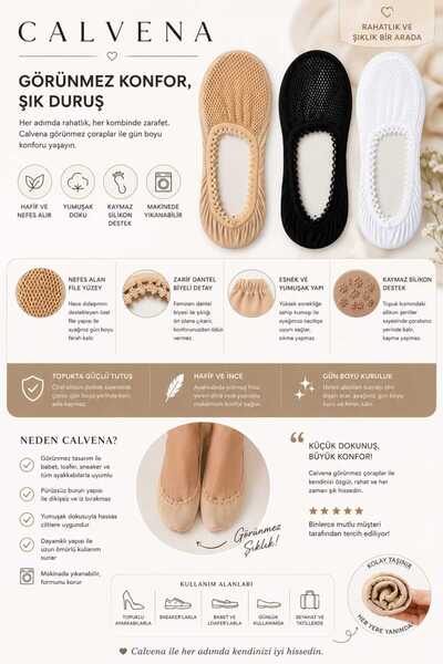 Calvena Women's 3-Piece Mesh Ballerina Socks