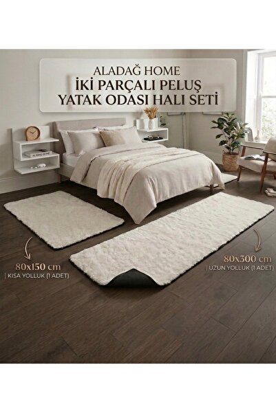 ALADAĞ HOME İki Parçalı Peluş Halı Seti 80x150 + 80x300 cm Yumuşak Kaymaz Tab...