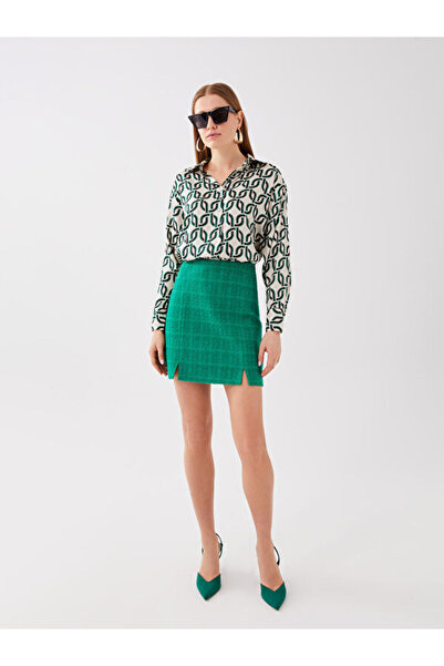 LC Waikiki Zippered Waist Self Patterned Women's Tweed Skirt