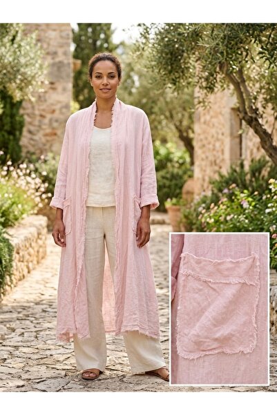 Rabiossa Kasın Keten Karışımlı Oversize Uzun Kimono
