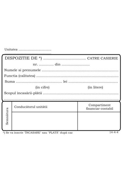 Other Dispozitie plata casierie, format A6, autocopiativ, 50 set/carnet