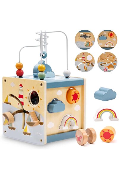 Junios Cub din lemn cu 6 in 1 cu activitati si tematica ocean - Kabi