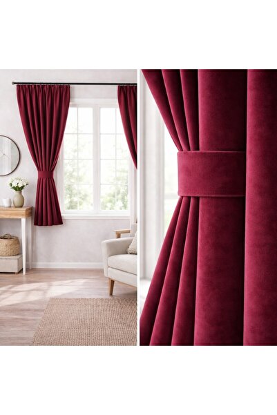 magazincovoare.ro Set de 2 Perdele Premium din Catifea Blackout, Culoare Roșu Bordeaux, 1.5x1.45m, Carpet Store
