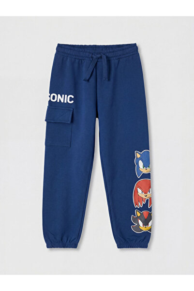 LC Waikiki Navy Blue Sonic Printed Boys' Jogger Sweatpants with Cargo Pockets