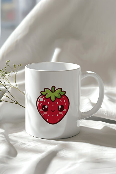 Mio Life 330ml Printed White Ceramic Mug Cup with Cute Strawberry Figure