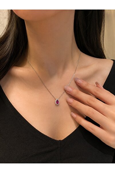 Frost Jewellry 925 ayar gümüş damla yakut taşlı kolye