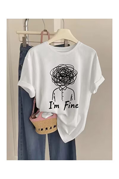 Massgai Unisex majica sa štampanim natpisom "I'm Fine", prevelika, 100% pamuk