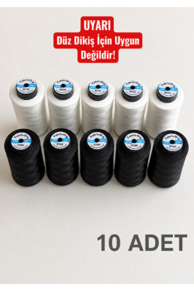 fabricorg Bükümsüz Ev Tipi Overlok&Piko Muz Ipliği 5 Adet Siyah - 5 Adet Beya...