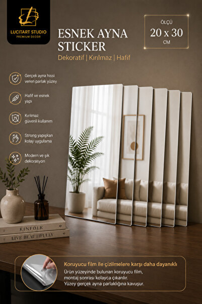 LucitART Studio | 1 mm Premium Aynalı Pleksi 20x30 cm | Esnek Yapışkanlı Deko...