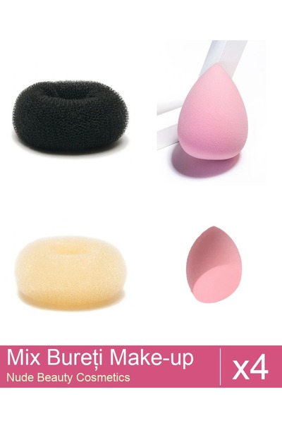 Makeup Set Mix 4 produse Bureti: Burete coc negru- 9 cm diametru, Burete extr...