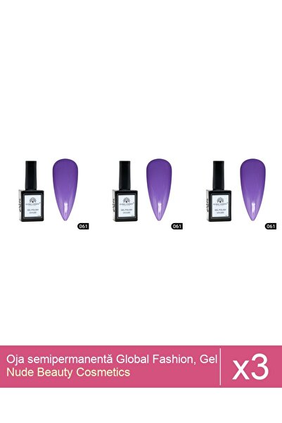 Makeup Set 3x Oja semipermanentă Global Fashion, Gel polish Elite Glow 15 ml,061