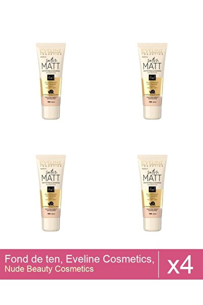 Makeup Set 4x Fond de ten, Eveline Cosmetics, Satin Matt, 104 Beige, 30 ml