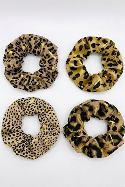 Jaida Moda Women's Set of 4 Leopard Patterned Elastic Hair Clips Stylish Scru...