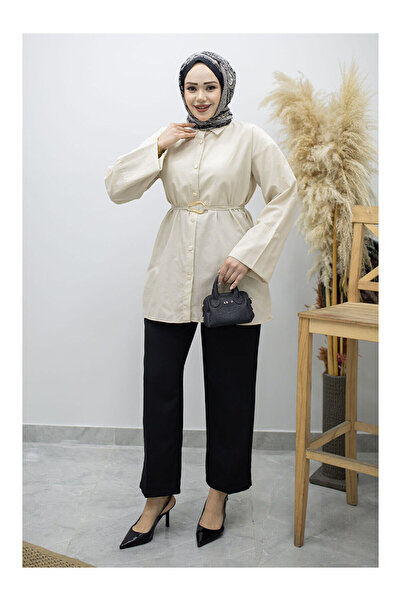 LC Waikiki Nevavm Farkıyla Kuşağı Gold Detailed Shirt Tsd260162 Beige