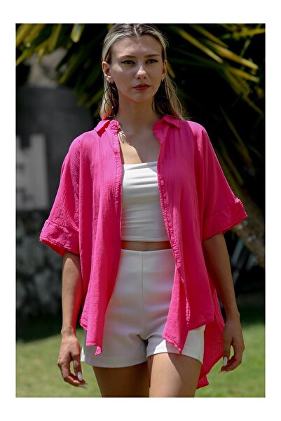 LC Waikiki Nevavm Pink Shirt Collar Short Sleeve Unlined Washable Woven Casua...