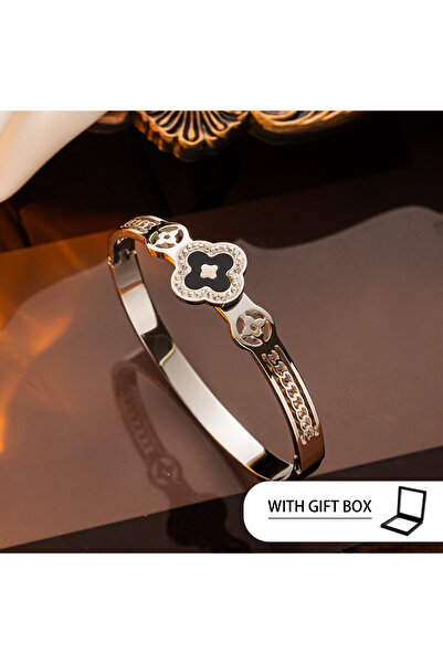 Choice Steel black Light Luxury Clover Bangle,White Shell and Titanium Steel ...
