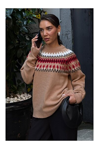 LC Waikiki Nevavm Farklı Mink Oval Collar Patterned Women's Knitwear Sweater ...
