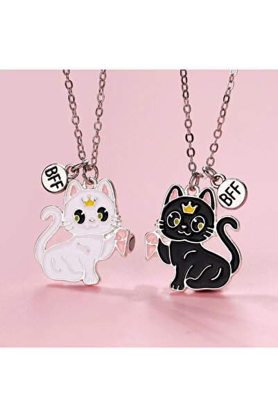 choice2 white black A Girl 2Pcs/set Cartoon Cute Animal Alloy Cat Best Friend...