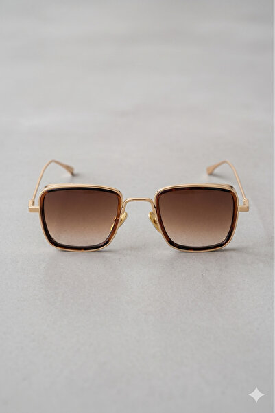 Sunny Shop Small Kare Gold-Altın Çerçeve Kahverengi Cam Minimal Güneş Gözlüğü...