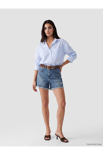 LC Waikiki Trendlucky High Waist Tassel Women's Jean Shorts with Difference