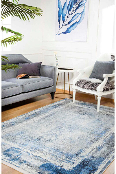 halinet Halı.Net Blue Modern Washable Non-Slip Living Room Carpet Haln-Hln1228