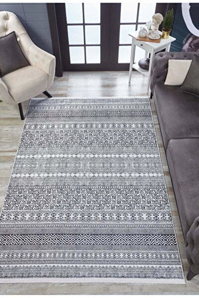 halinet Halı.Net Anthracite Modern Washable Non-Slip Living Room Carpet Haln-...