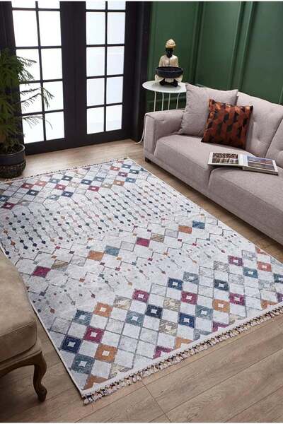 halinet Halı.Net Gray Modern Washable Non-Slip Living Room Carpet Haln-Hln5041
