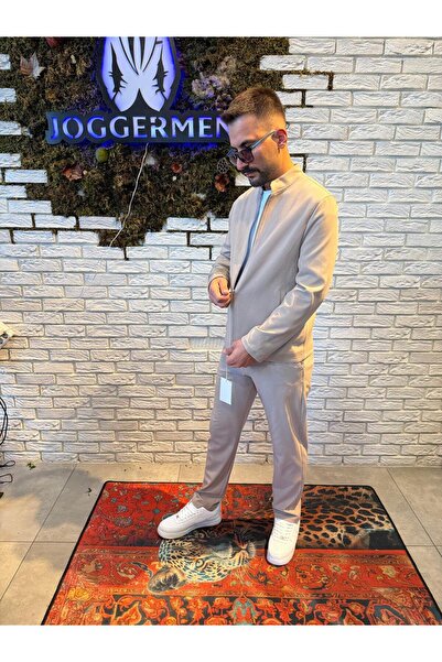 JOGGERMEN HAKİM YAKA FERMUARLI CEKETLİ GÜNLÜK TAKIM(BEJ)